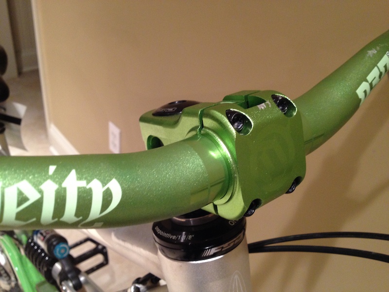 Deity Dirty30 31.8 bars wide, Fantom 31.8 stem, grips, plugs For Sale