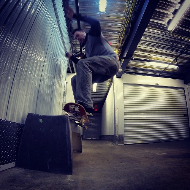 Shot with a WiFi remote GoPro #3 3sec30photo burst. FS 50/50 on my old Emerica shoe bench.