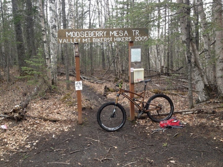 At the head of the loop of the trail, first ride of the season, kind of muddy but still fun. Brand new bike Transition Covert 2013.
