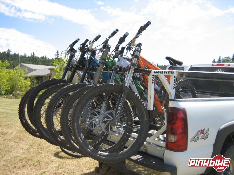 Bikes in the back of the Freeride Dawgs truck.