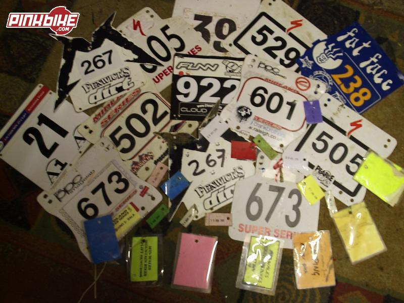 Just a pic of most of my race plates theres one there from schladming world cup too forgot my bridgnorth one tho....