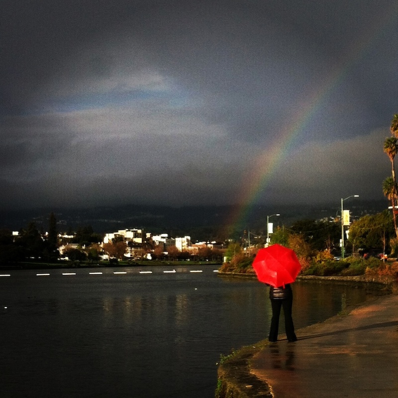 So my wife recently informed me that she wants a divorce. Needless to say, I'm not too happy at the moment. My good friend Karen sent me this photo of Lake Merritt in Oakland Ca on a walk with her dog. This pretty much sums up my fellings, no matter how dark and gloomy it may get, there is always a rainbow to brighten things up. Wish me luck on my next chapter in life.