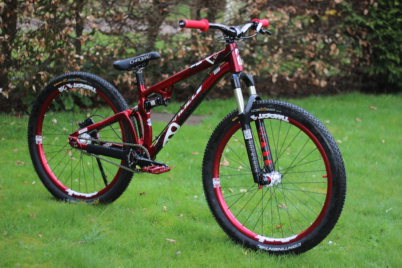 2014 P.slope....Custom Steed

Frame : 2014 Specialized P.slope, 85mm Travel, Rockshox RT3 Slope tuned.

Forks : 2014 Rockshox RCT

Wheels : Custom built Spank Tweet laced to Novatec Hubs. Alternating Red and silver nipple, Double butted spokes...12T

Tyre : Continental Raceking Racesport 26x2.2

Crank : Truvativ Descendant

Chainring : 32T Chromag Clocker

Brakes : Shimano Deore

Bars : Spank Spike EVO 777 cut to 757

Stem : Spank Spike 35mm

Seat Post : P.series

Saddle : Chromag Overture Liaison

Grips : ODI longneck

Headset – FSA