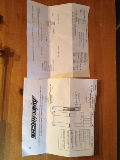 Avalanche Cartridge invoice and set up chart.