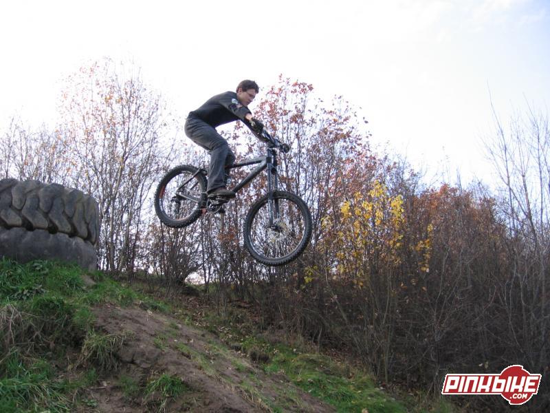 Me at Opony, without helmet , crazy i know , but I forgot helmet ;/ Little jump , testing new rear wheel ( Reborn BlackTrack 24 and DuroWildlife 24x3.0)