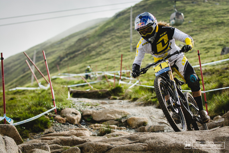 Rachel Atherton was fast through the top split but an untimely puncture left her far off the pace by run s end.