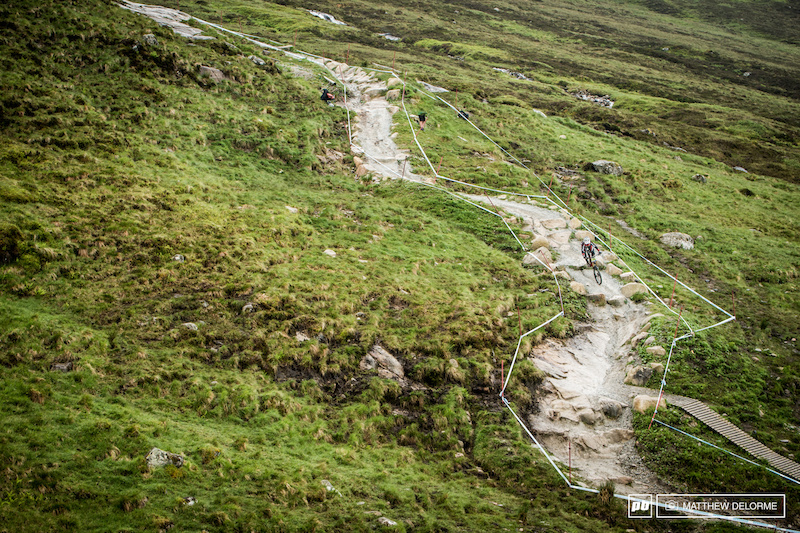 Junior Laurie Greenland pushing his way through the last rock section of the open slopes during morning practice. Greenland finished sixth today.