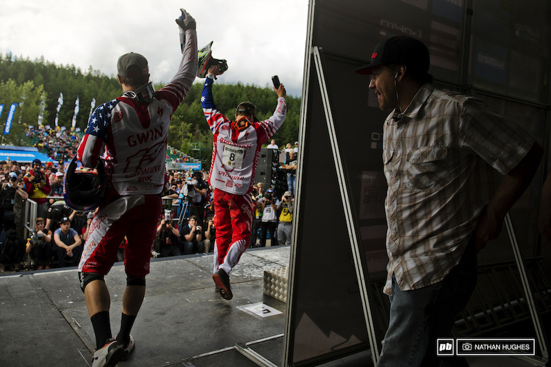 Proudest team manager in the game EC follows his guys out in front of the crowds.