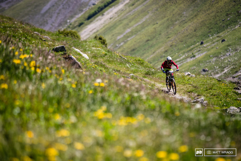 On the lower parts of the stages riders were flying through the flower-filled meadows.