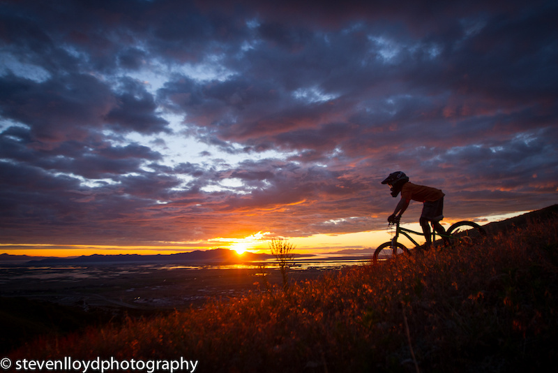 My 7 year old son shredding a Utah sunset with me.