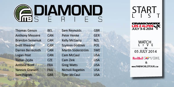 Rider line up for Crankworx Les 2 Alpes : FMB Diamond Series July 5th 2014