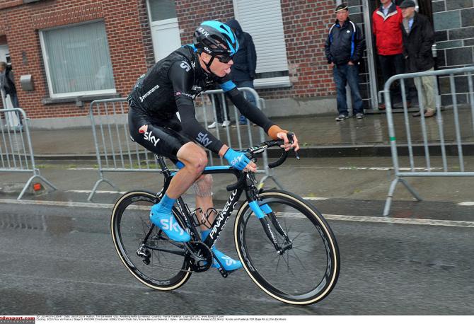 Chris Froome (Team Sky) is struggling to get back to the peloton after his first crash.  He crashed a second time and had to abandon before hitting the cobbles... 

Photo credit © Tim de Waele/TDW Sport