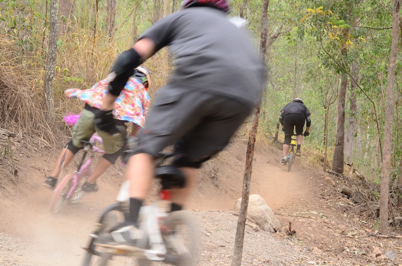 Death Skull Dirt Riders Attacking a trail on 16" Kids bikes. 
The rules were: 
Maximum spend of $50 or run what you already had.
No performance mods.
Fancy dress got awarded extra points.