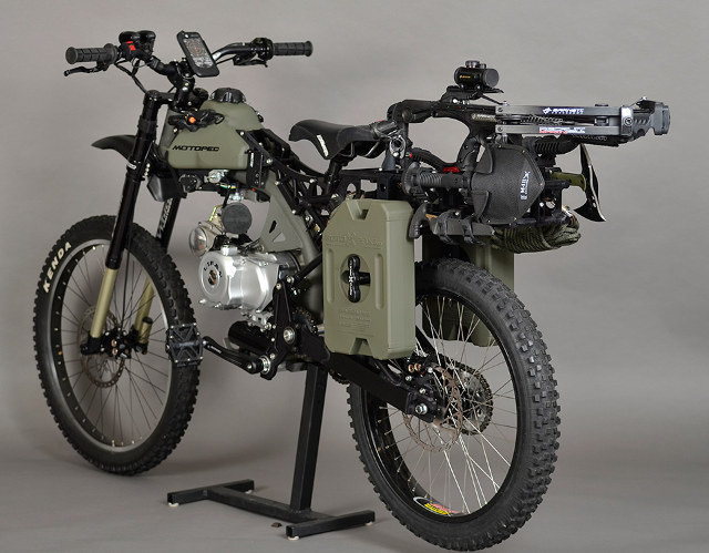 http://theawesomer.com/motoped-survival-edition/287955/  Zombie Apocalypse/Survival Mountain Bike (not my bike) http://theawesomer.com/motoped-survival-edition/287955/