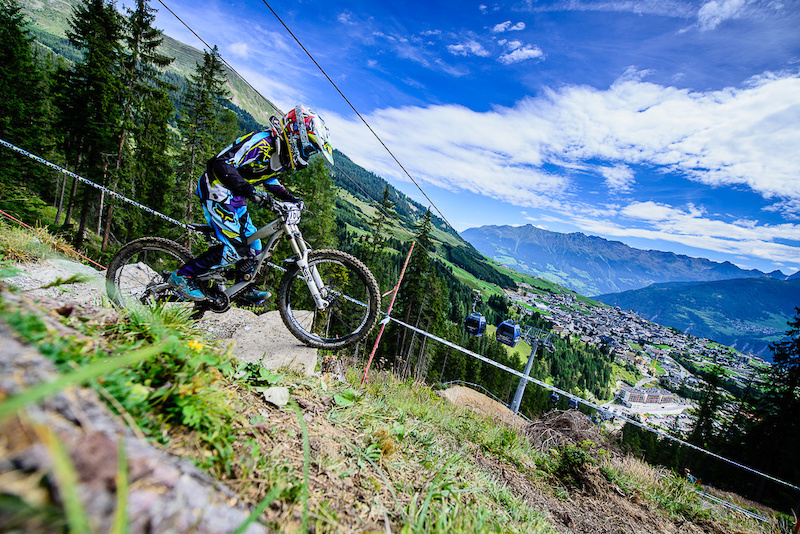 Ottila Johansson Jones races down the downhill track of the Bikepark Serfaus-Fiss-Ladis during Kona MTB Festival Serfaus-Fiss-Ladis.ROOKIES in Tyrol, Austria, on August 8, 2014.Â Free image for editorial usage only: Photo by Felix Schüller.