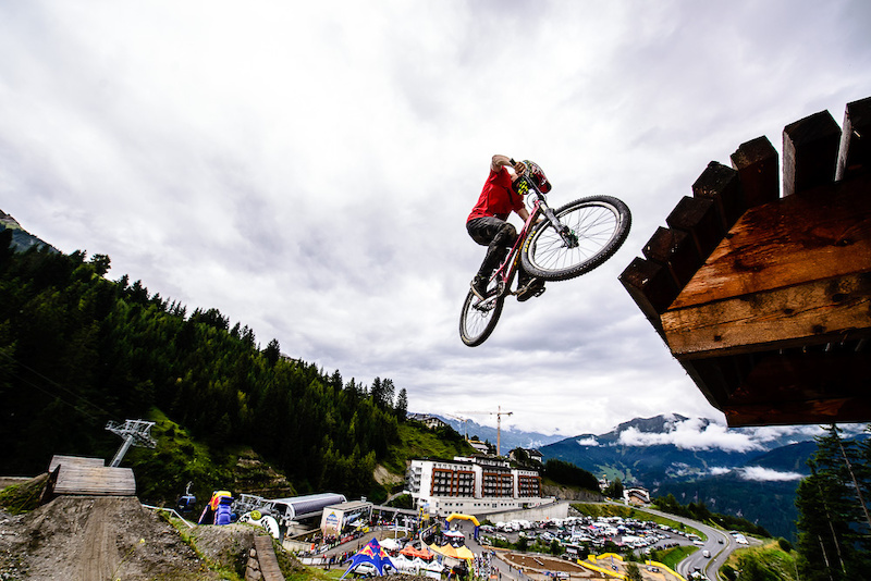 Peter Kaiser of Austria joins in on the first O´Neal Rookies Slopestyle, FMB Worldtour  Bronze,  during the Kona MTB Festival Serfaus-Fiss-Ladis.ROOKIES in Tyrol, Austria, on August 9, 2014.Free image for editorial usage only: Photo by Felix Schüller.