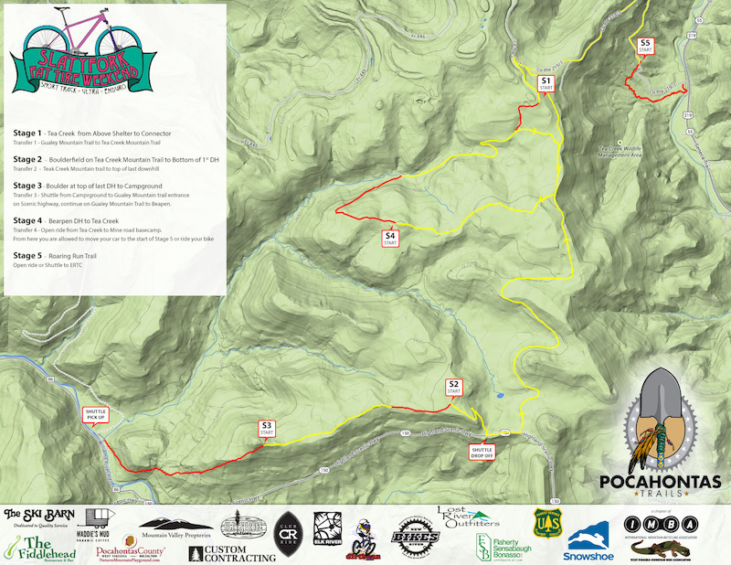 The Slatyfork Fat Tire Weekend presented by Pocahontas Trails will include a 5 stage Enduro race on Sunday August 24th 2014.