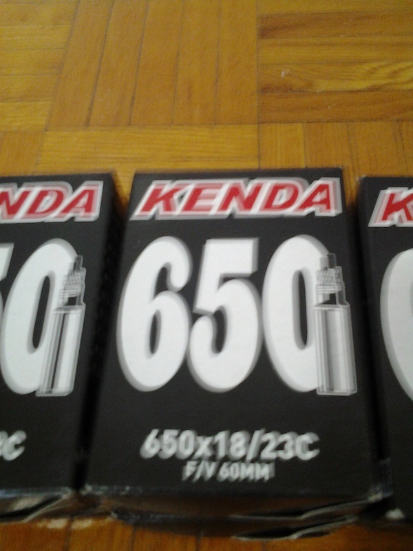 I have 8 extra Kenda 650x18/23c tubes with 60mm presta valve.
I'd like $25 for the lot. Still brand new in original boxes and never been taken out.