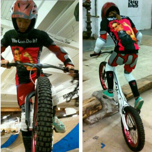 Rosey getting some time in on her trials bike after competing in the Dew Tour Warm Up Jump Jam.  Like her jersey?  Check out  www.brainstormgear.com