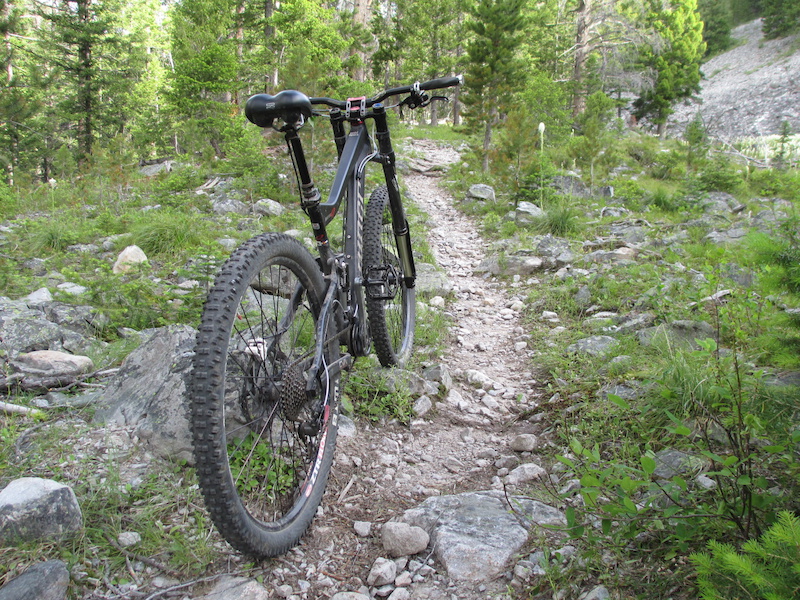 A bike with lots of suspension is desirable on this trail.
