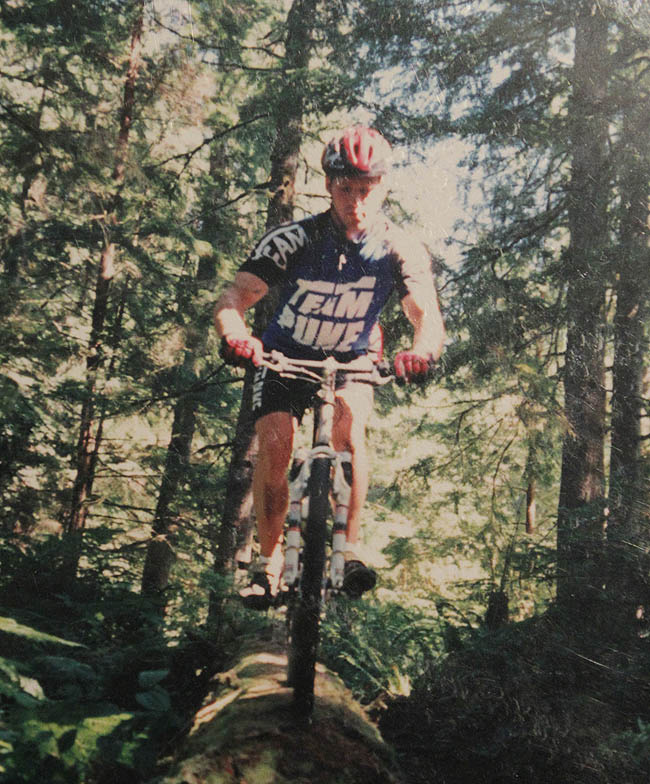 Trevor was one of my close friends from Team PUKE on Vancouver Island.  He built a lot of the trail network on Maple Mountain in the Cowichan and here is riding one of his creations around Nitinat Lake - we're waiting for the wind to come up so we can go windsurf