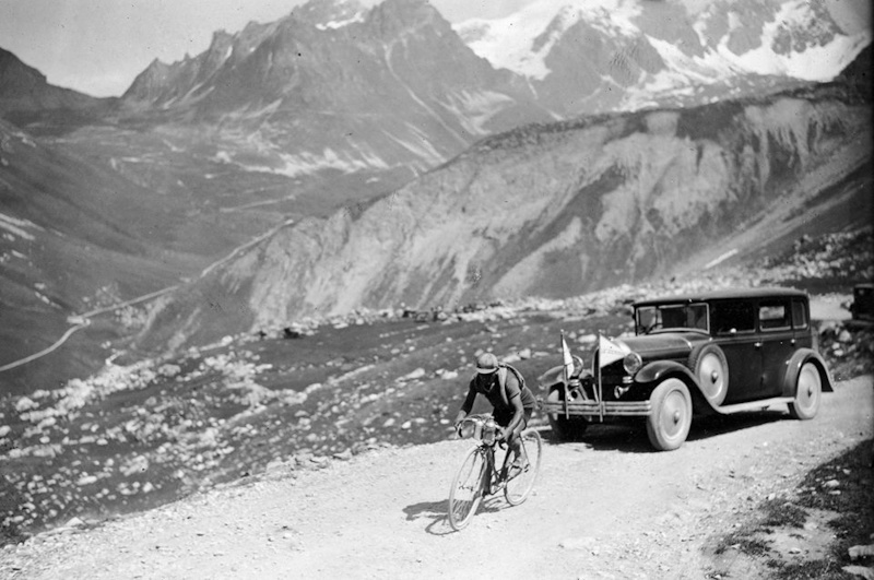 The image is Vicente Trueba, nicknamed the Flea of Torrelavega, famous for being the first winner of the KOMs classification in the 1933 Tour. Points were given to the fastest ascenders and the Flea climbed 9 out of 16 mountain peaks first!... Photo Credit @ 
via Tourdefrance