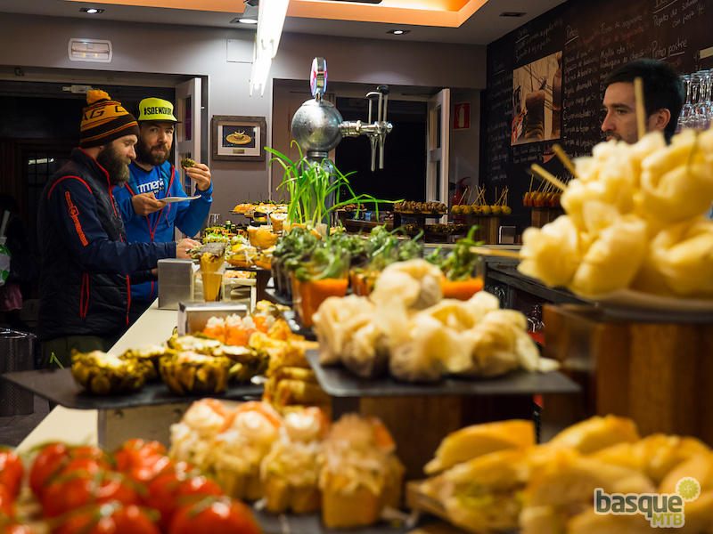 Tucking into the pintxos.