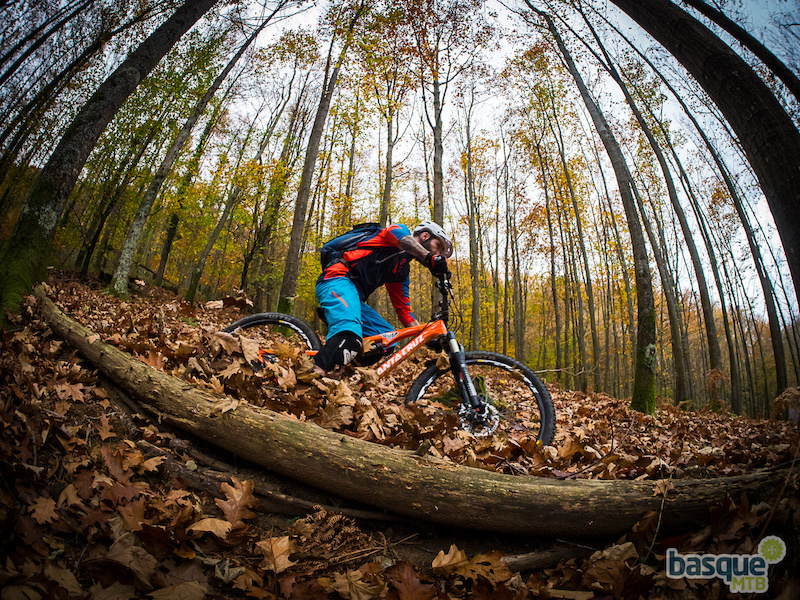 Ed loving his Santa Cruz Solo on a leafy tail I built last winter. Steep and deep 