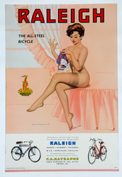 TITLE: Raleigh Pin-up 
ARTIST: Anonymous
CIRCA: 1950's
ORIGIN: England-Greece 

1950's Marketing!