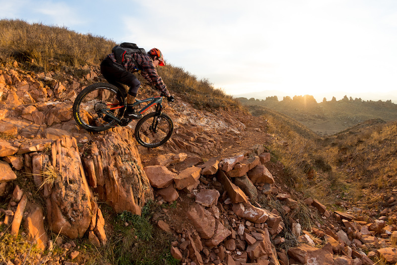 Nate Adams test rides the new Niner Bikes RIP 9 Carbon on the Devils Backbone trail near Fort Collins.