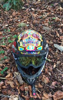 My THE day of the dead carbon helmet 
And 100% goggles