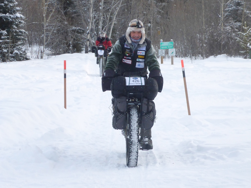 Enrico Ghidoni the Italian hardman that would go on to claim a third victory in the Yukon Arctic Ultra begins on the Dawson Overland trail in Whitehorse.