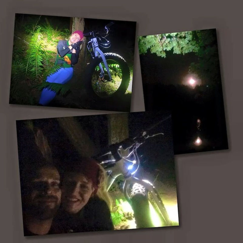 Fat biking at night.  Camas bike and Sport has demo bikes and lights and trails close enough to ride to!   This was our date night!