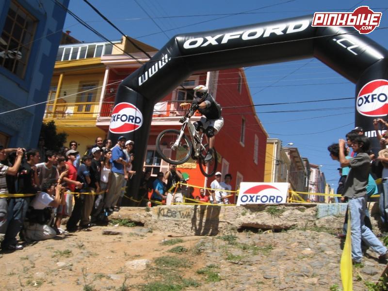 Cedric Gracia competing in Copa Contrapedal an urban Downhill race held in the streets of Valparaiso, Chile.