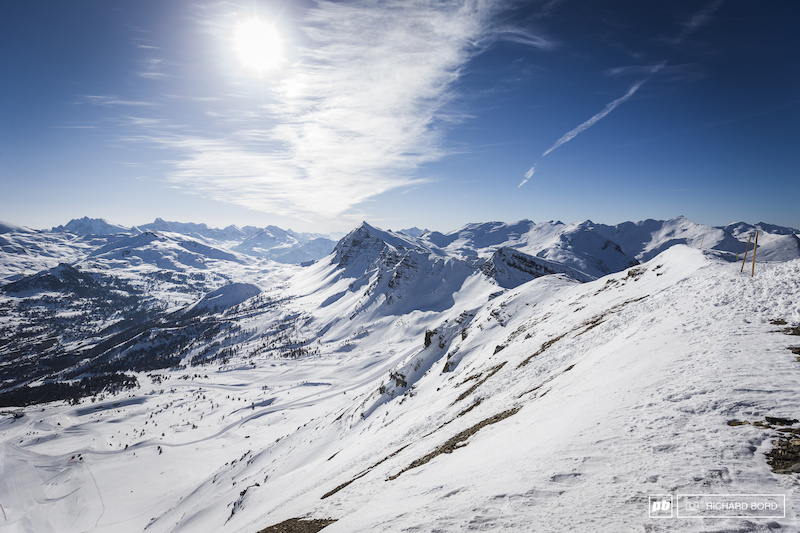 A view of the mountains around Vars from the top of Chabrieres, the steepest speed snow track in the World.