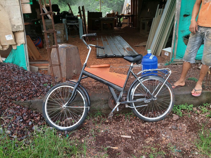 bike with wooden child carrier