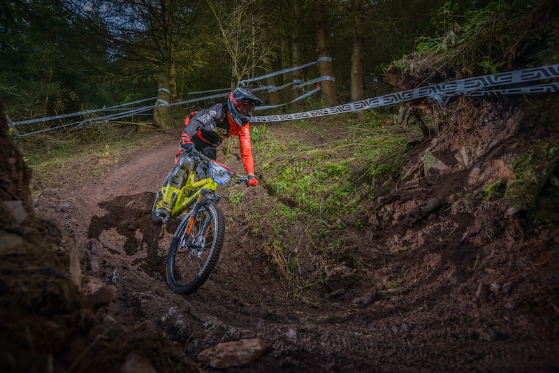 James Stock in the steep woods at Triscombe UKGE round 1