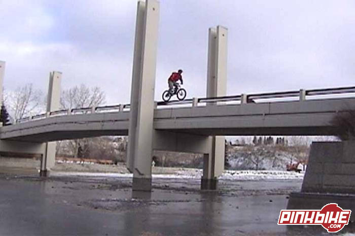 Riding 2-3 inch rail on the bridge in Eau Claire.  You dont want to fall off this one.  
urban3