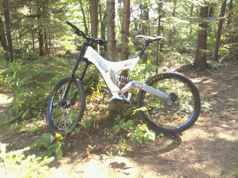 At Duschene Falls trails in North Bay.  Quick ride to make sure the repaired frame holds up before I touch up the paint.