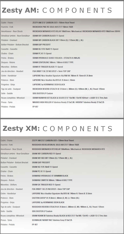 lapierre Zesty specifications 2016