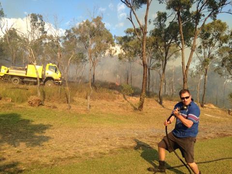 Interesting afternoon at my place. Bush fire came through. Finally got to use my fire hose lol