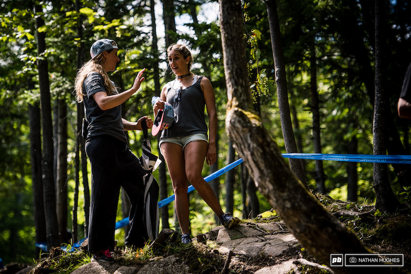 Myriam Nicole and Rachel Atherton swap tales of national championships in Britain and France.
