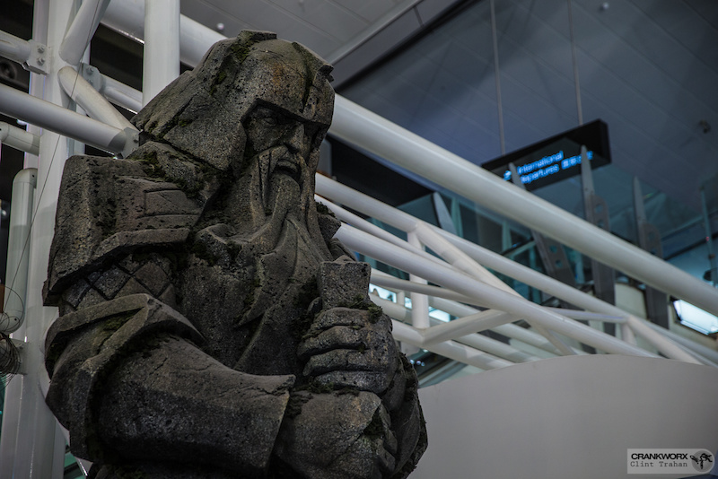 Lord of the RIngs statues greet travellers at the Auckland NZ Airport. Photo by clint trahan Crankworx