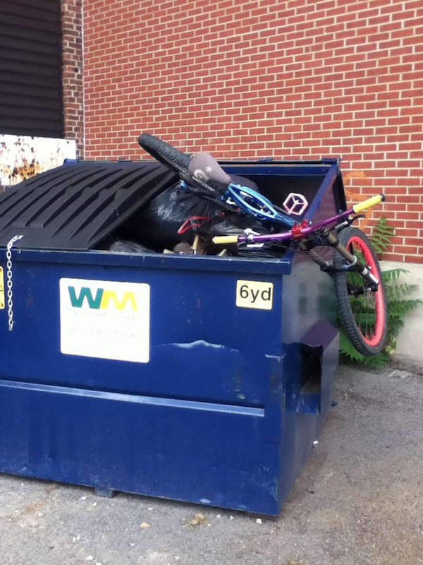 Throwing bikes in the garbage