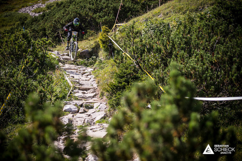 Willi Hofer of Austria during training for the Nordkette Singletrail during the Nordkette Downhill.PRO in Innsbruck Austria on August 29 2015. Free image for editorial usage only Photo by Sebastian Schieck.
