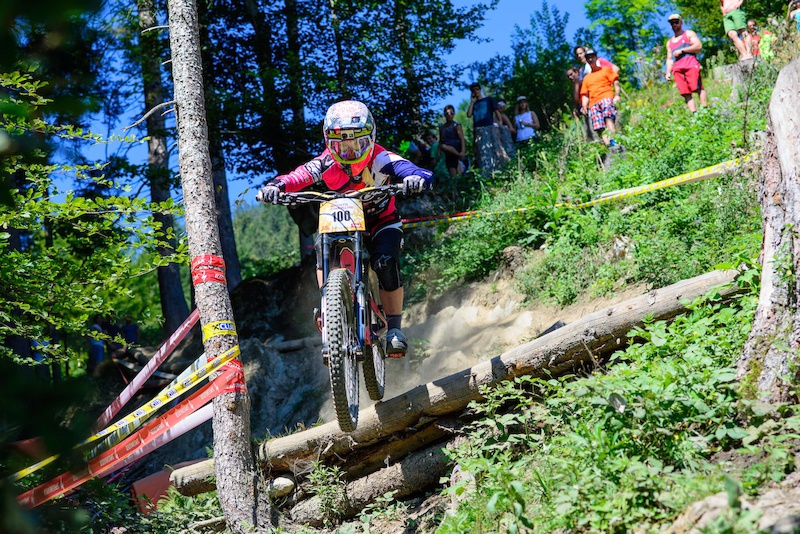 Tracy HANNAH AUS races down the downhill track on the Nordkette Singletrail during the Nordkette Downhill.PRO in Innsbruck Austria on August 29 2015. Free image for editorial usage only Photo by Felix Oesterle.