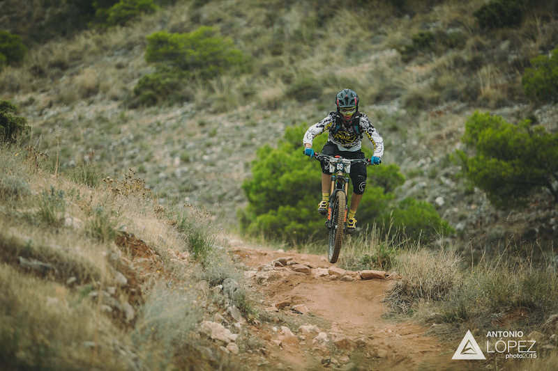Moreno Salvador from Spain races down  stage 2 during the practice for the 5th stop of the European Enduro Series at Malaga / Benalmadena, Spain, on October 17, 2015. Free image for editorial usage only: Photo by Antonio Lopez