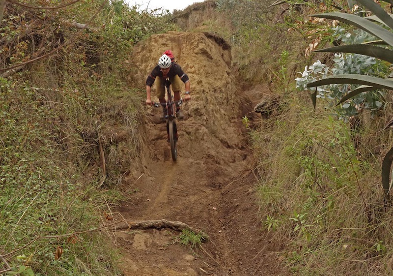 Dropping in on some tropical jungle tech single track in the Lumbisi commune at Quito, Ecuador. Finished up the ride just ahead of afternoon thunderstorms