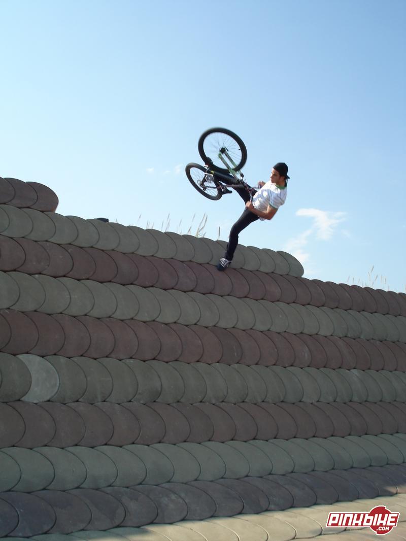 Me doing a footplant on the top of the big wall.
