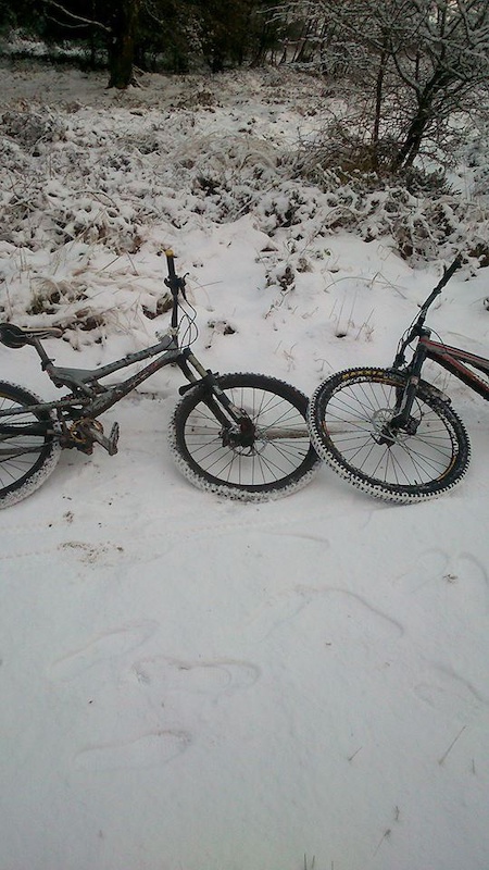winter riding on my old bike with my buddy on his nuke